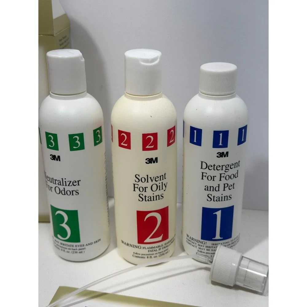 3M Stain Removal Kit Scotchgard Vintage 1999 Carpet Cleaner 3 Bottle Set 8oz NEW
